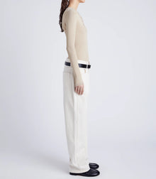 Proenza Schouler White Label Isla Knit Henley in Viscose Rib - Khaki