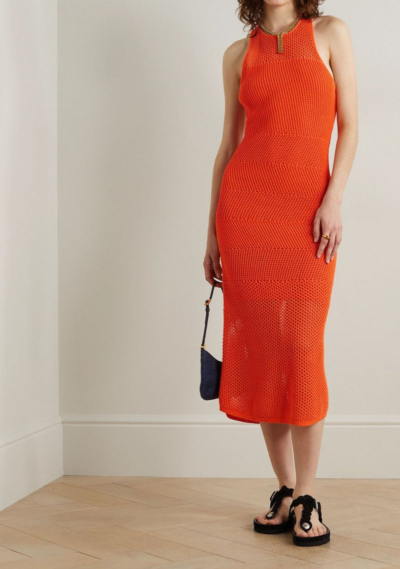 A.L.C. Roland Crochet Sheath Maxi Dress - Clementine Orange