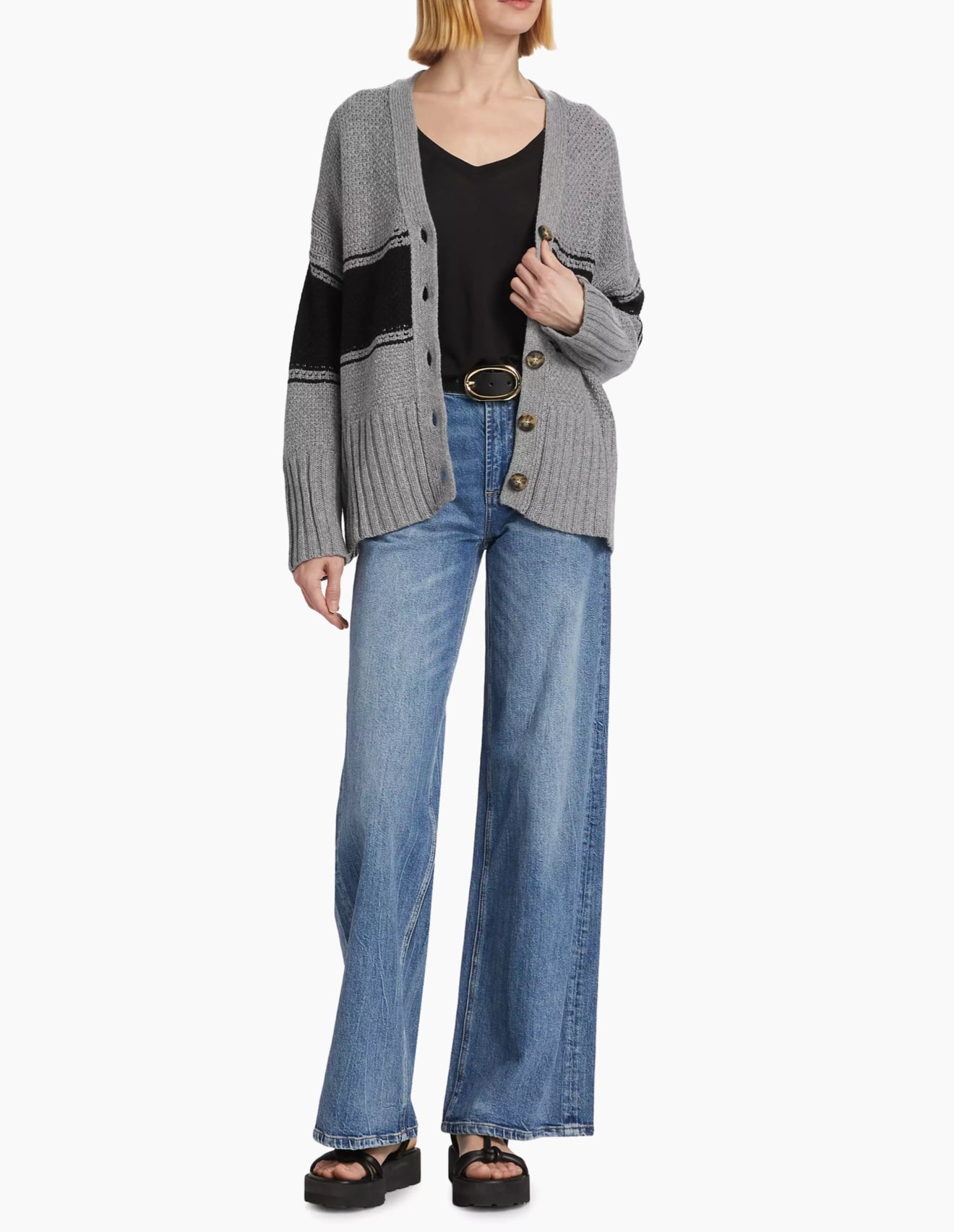 ATM Striped Oversized Cardigan - Cloud Grey