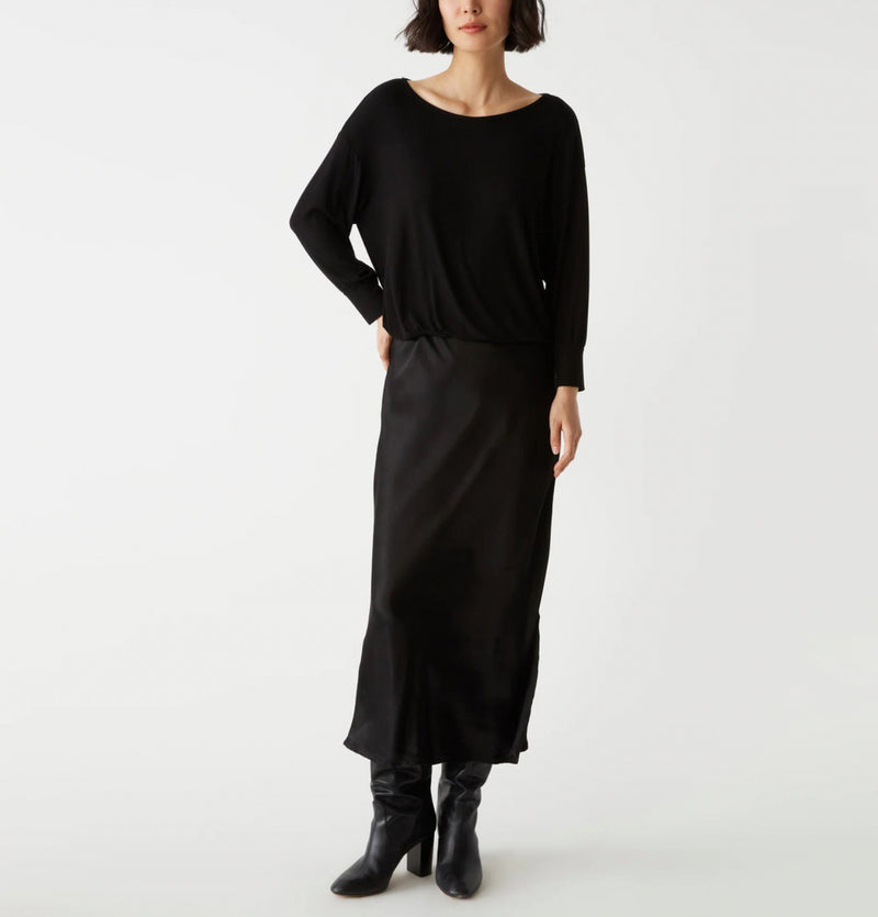 Michael Stars Nadia Mixed Fabric Satin Dress - Black