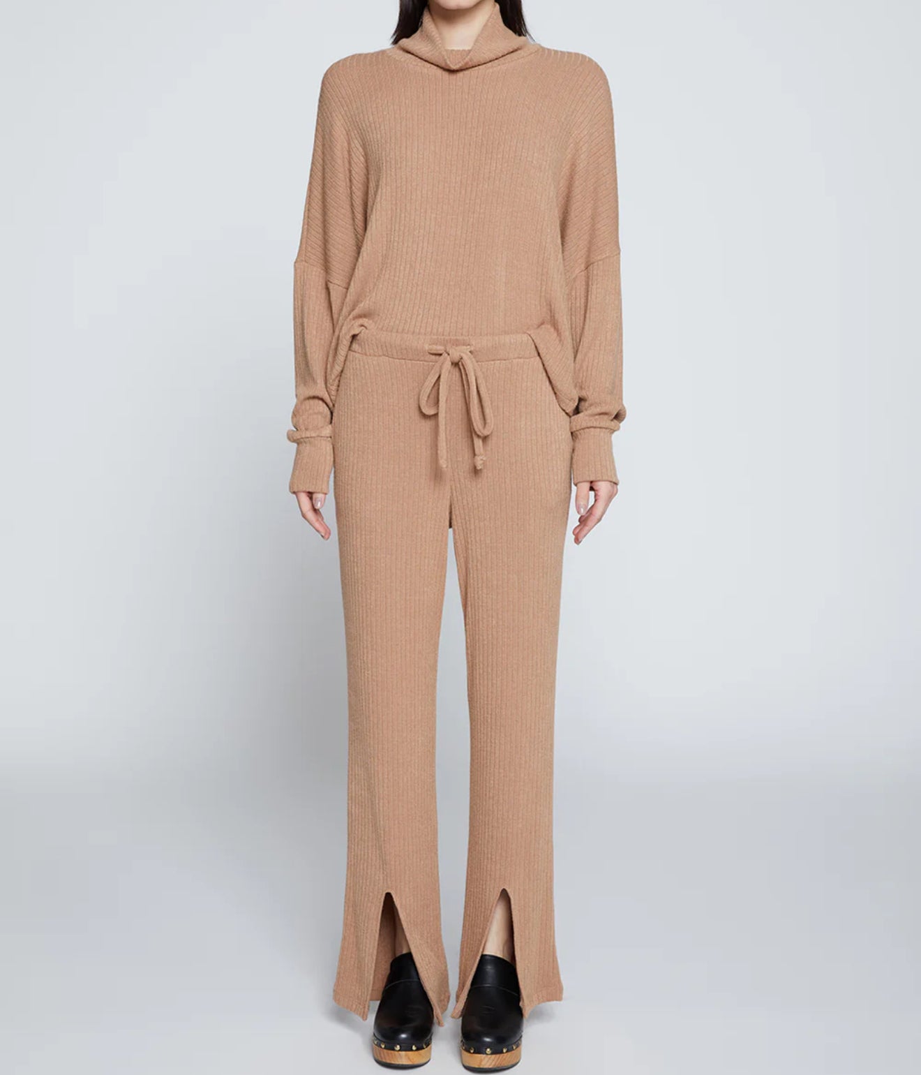 Stateside Rachel Chunky Rib Front Slit Tie Pant - Toffee