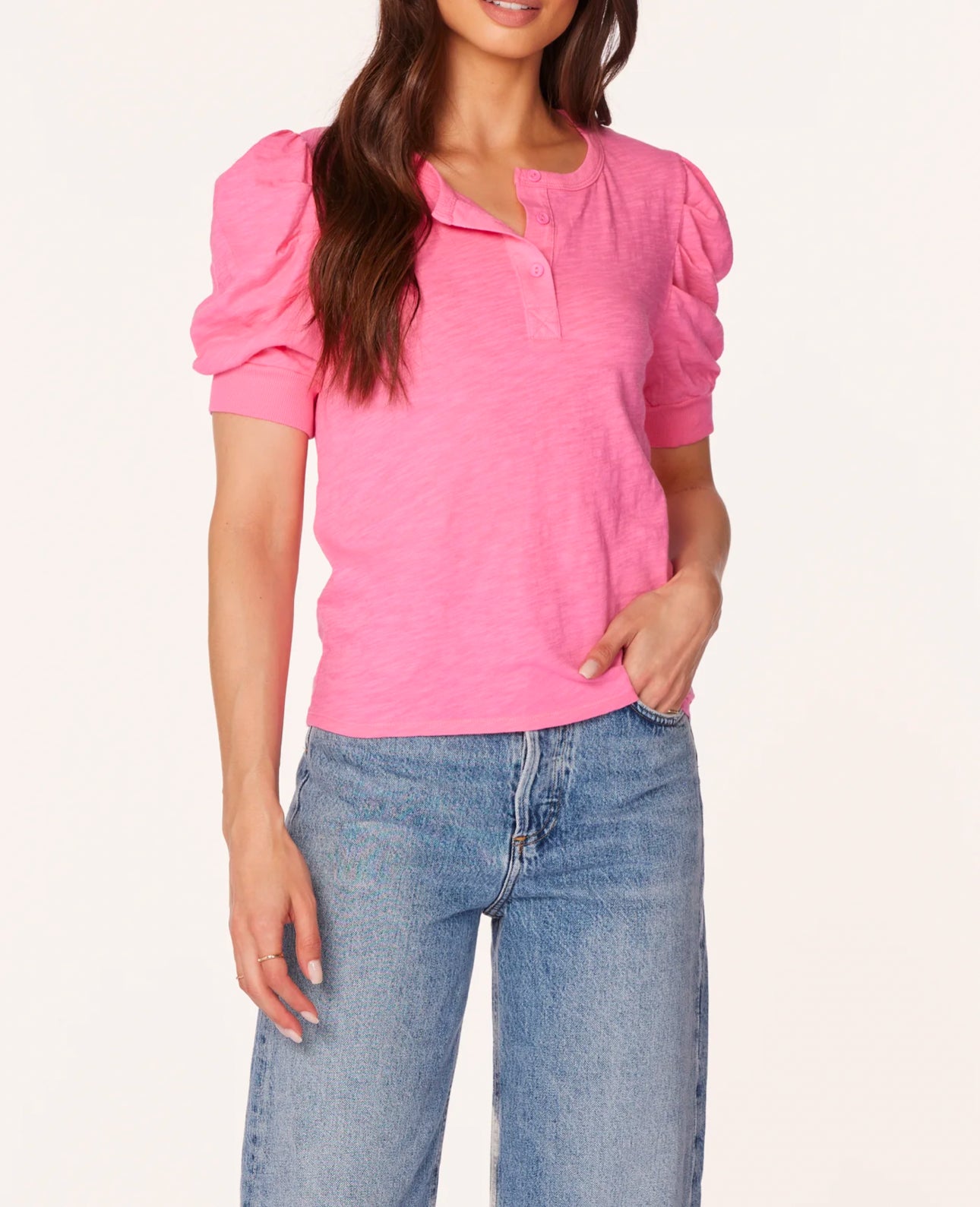 bobi Puff Sleeve Henley - Daiquiri