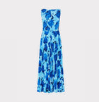MILLY Jasmine Blurred Blossom Pleated Maxi Dress - Blue Multi