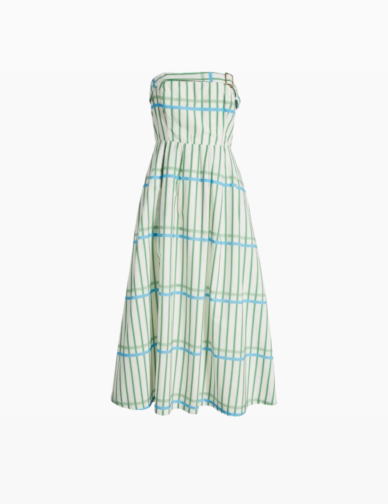 Du Paradis Marseille Stripe Strapless Fit & Flare Sundress - Ocean Green Stripe