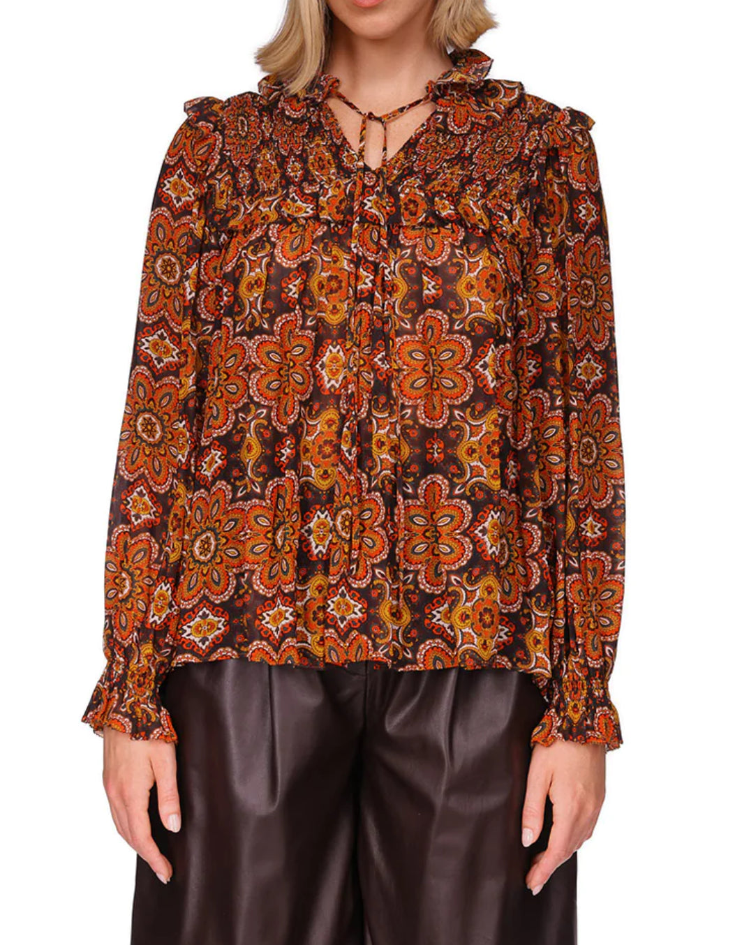 Cara Cara Michelle Blouse - Scarf Medallion Chai Tea