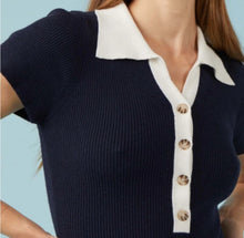 Sophie Rue Collared Rib Knit Dress - Navy/White