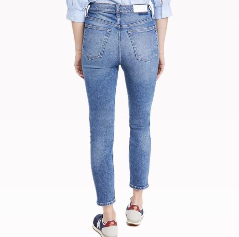 Re/Done The 90s High Rise Ankle Crop - Aged Indigo