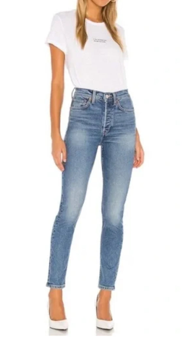 Re/Done The 90s High Rise Ankle Crop - Aged Indigo