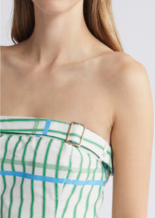 Du Paradis Marseille Stripe Strapless Fit & Flare Sundress - Ocean Green Stripe