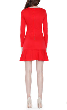 alice + olivia Francine Flounce Hem Dress - Apple