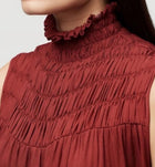 Frame Smocked Mock Neck Top - Burnt Henna