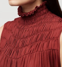 Frame Smocked Mock Neck Top - Burnt Henna