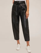 Marissa Webb Stevie Belted Leather Barrel Leg Pants - Black