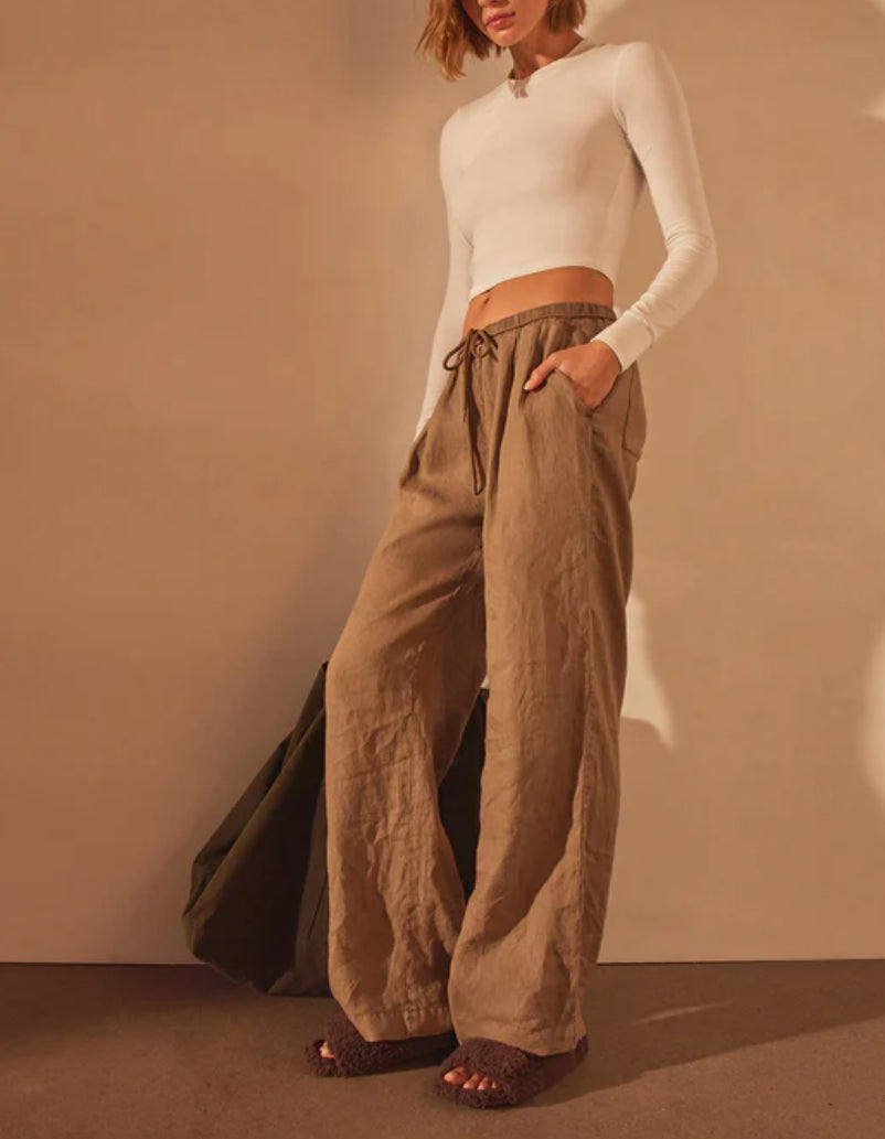 James Perse Wide Leg Relaxed Linen Pant - Cashew Pigment