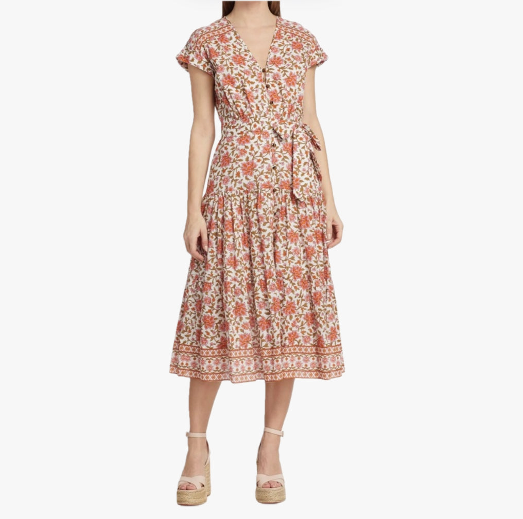 Veronica Beard Lexington Belted Floral Dress - Off White Multi
