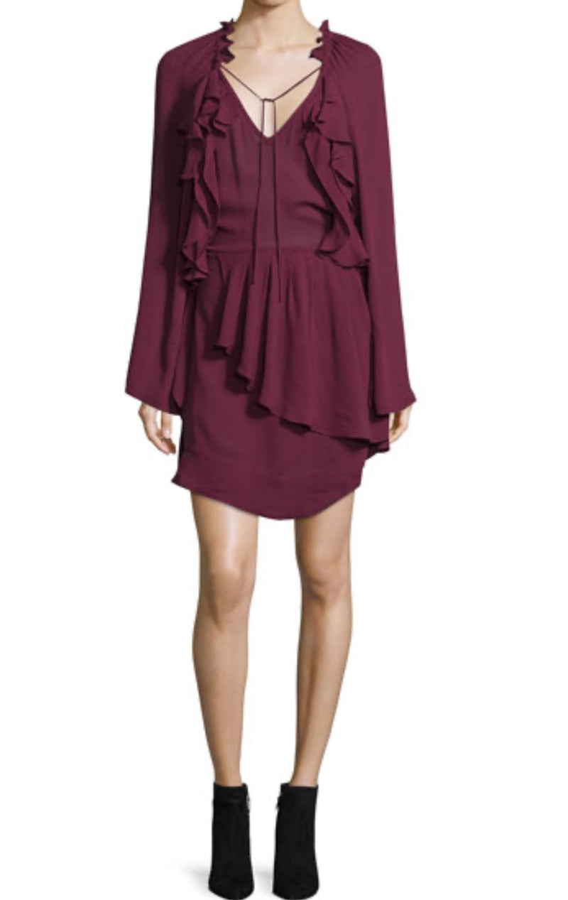 IRO Salene Ruffle Trim Mini Dress - Maroon