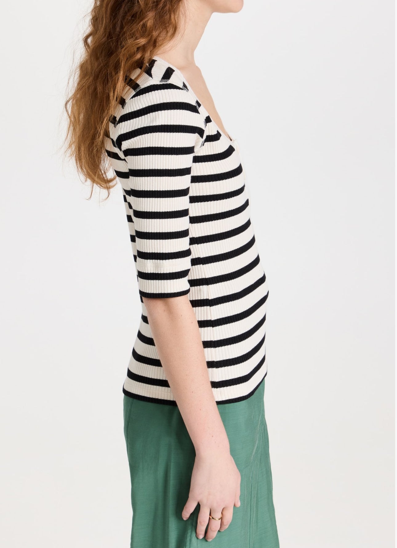 GANNI Striped Ribbed Tee - Black/White