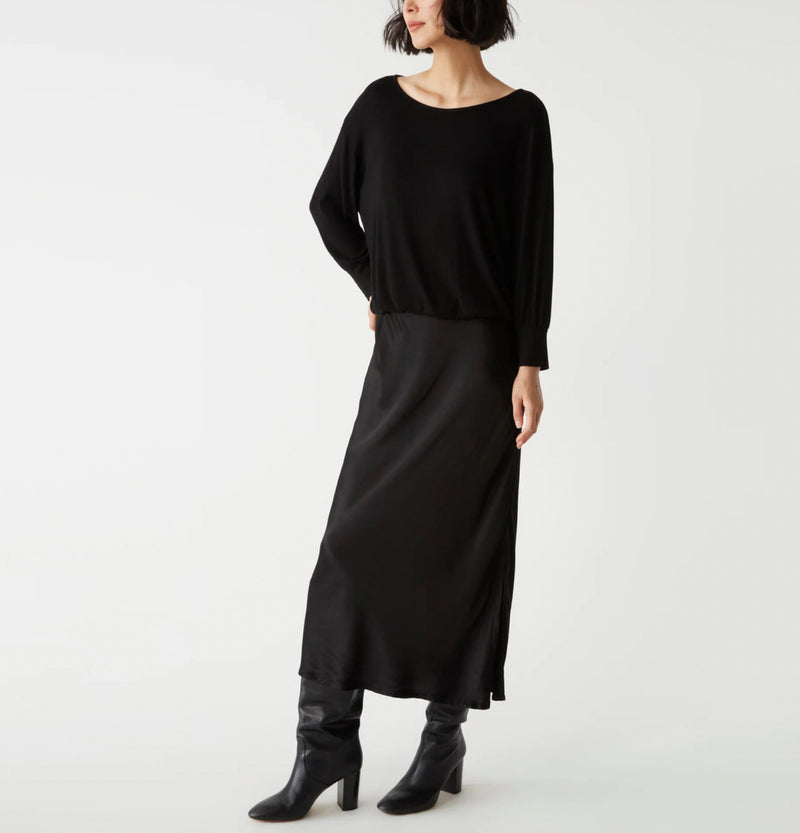 Michael Stars Nadia Mixed Fabric Satin Dress - Black