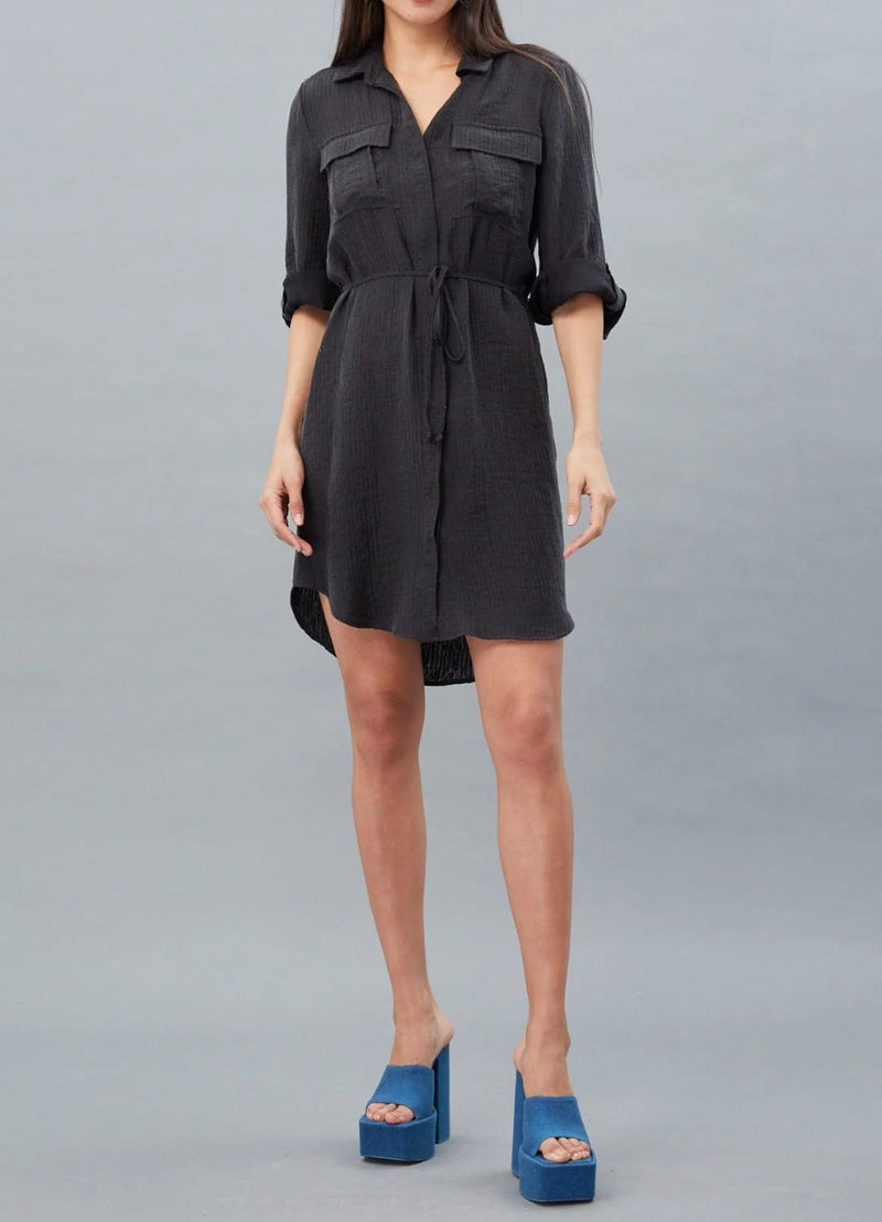 Lola & Sophie Shadow Stripe Shirt Dress- Black