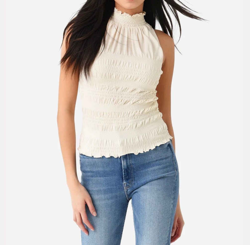 Frame Smocked Knit Halter Top - Bone