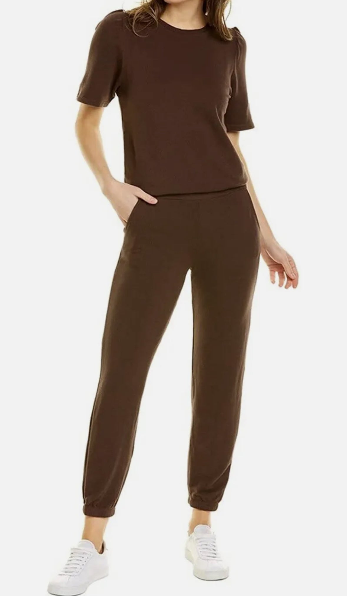 Monrow Supersoft Puff Sleeve Jumpsuit - Brown