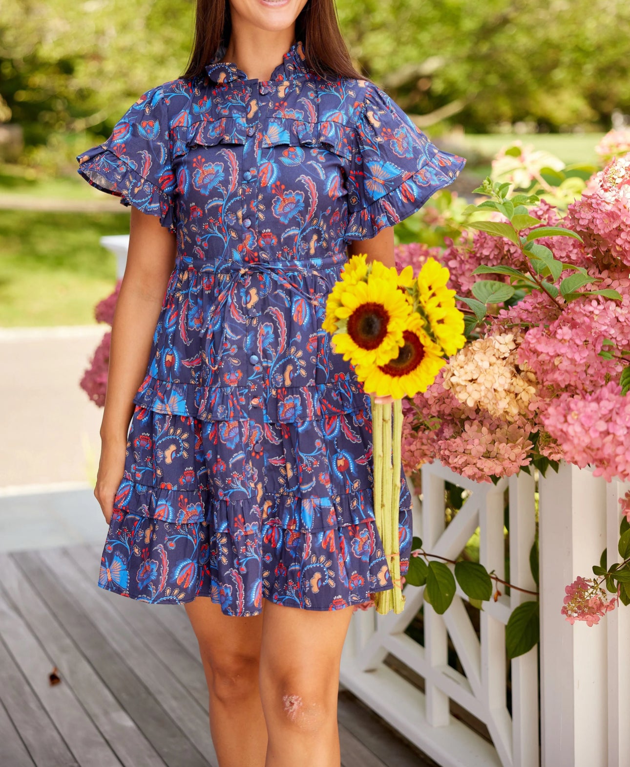 Sail To Sable Aztec Floral Scalloped Edge Shirt Dress