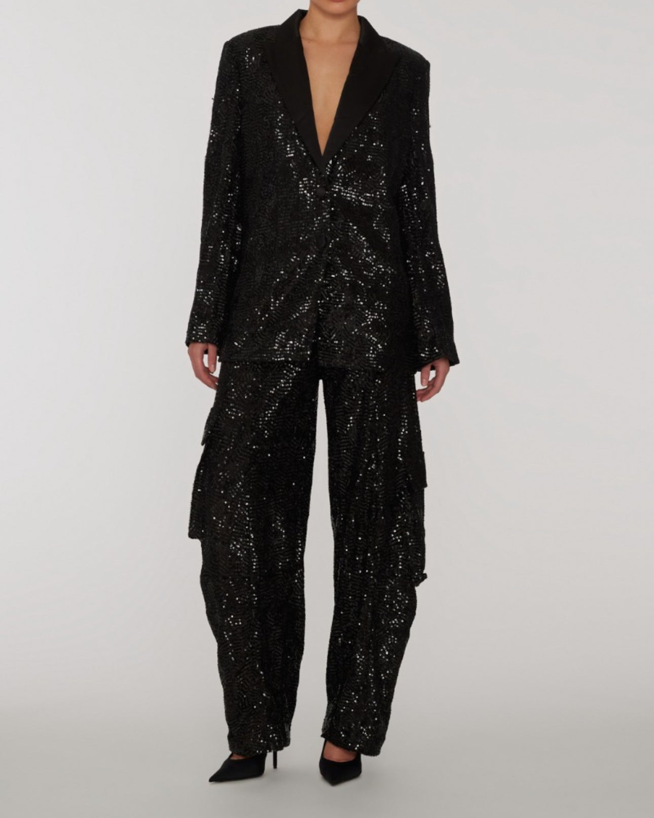 Rotate Birger Christensen Sequined Straight-Leg Cargo Pants - Black