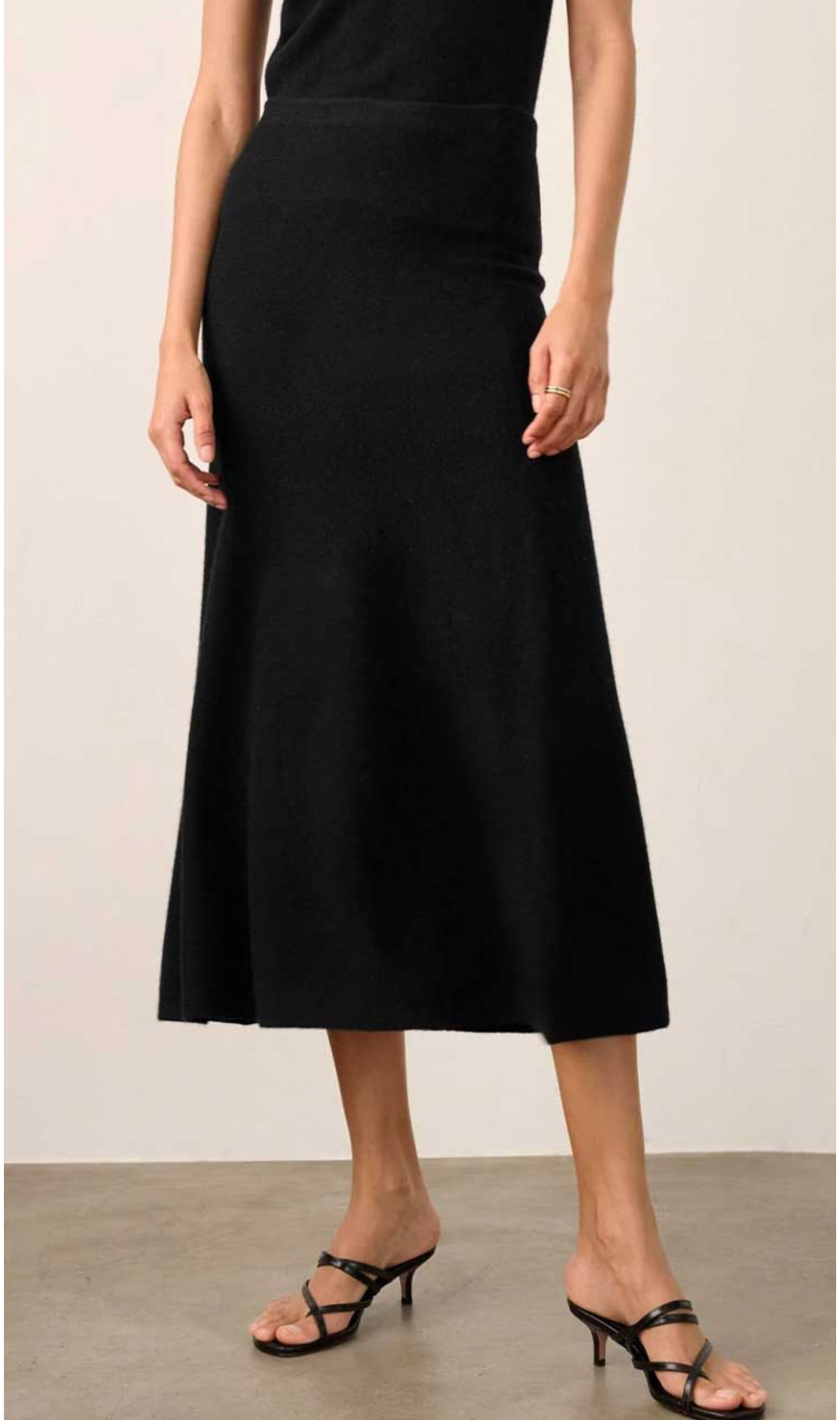 White + Warren Cashmere Midi A-Line Skirt - Black