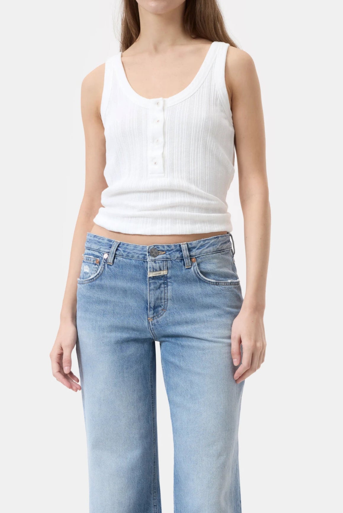 Closed Half Placket Tank - Ivory