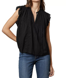 Velvet by Graham & Spencer Liana Cotton Lace Inset Top - Black