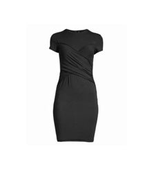 ATM Pima Cotton Stretch Cross Front T-Shirt Dress - Black