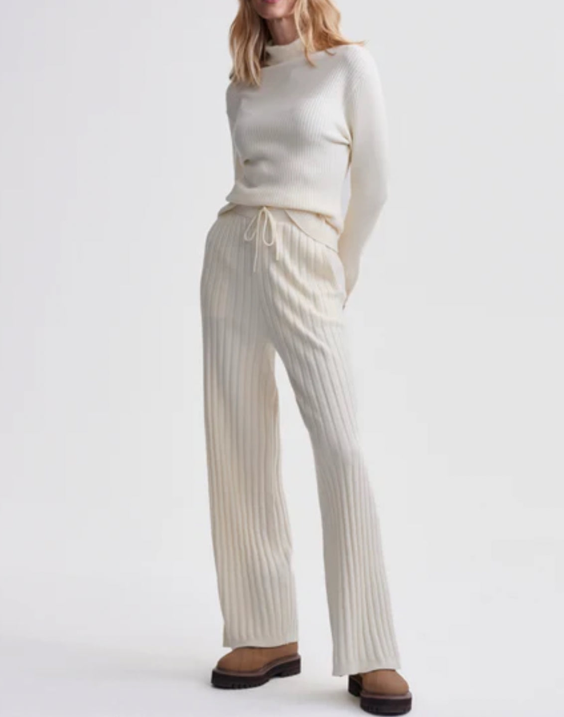 Varley Ravena Rib Knit High Neck Top - Egret