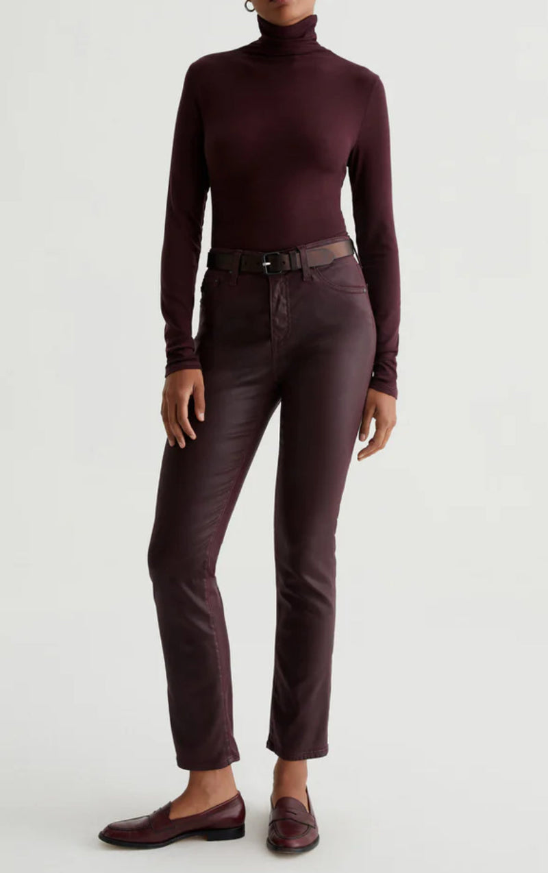 AG Jeans Leatherette High Rise Slim Straight - Pinot Noir