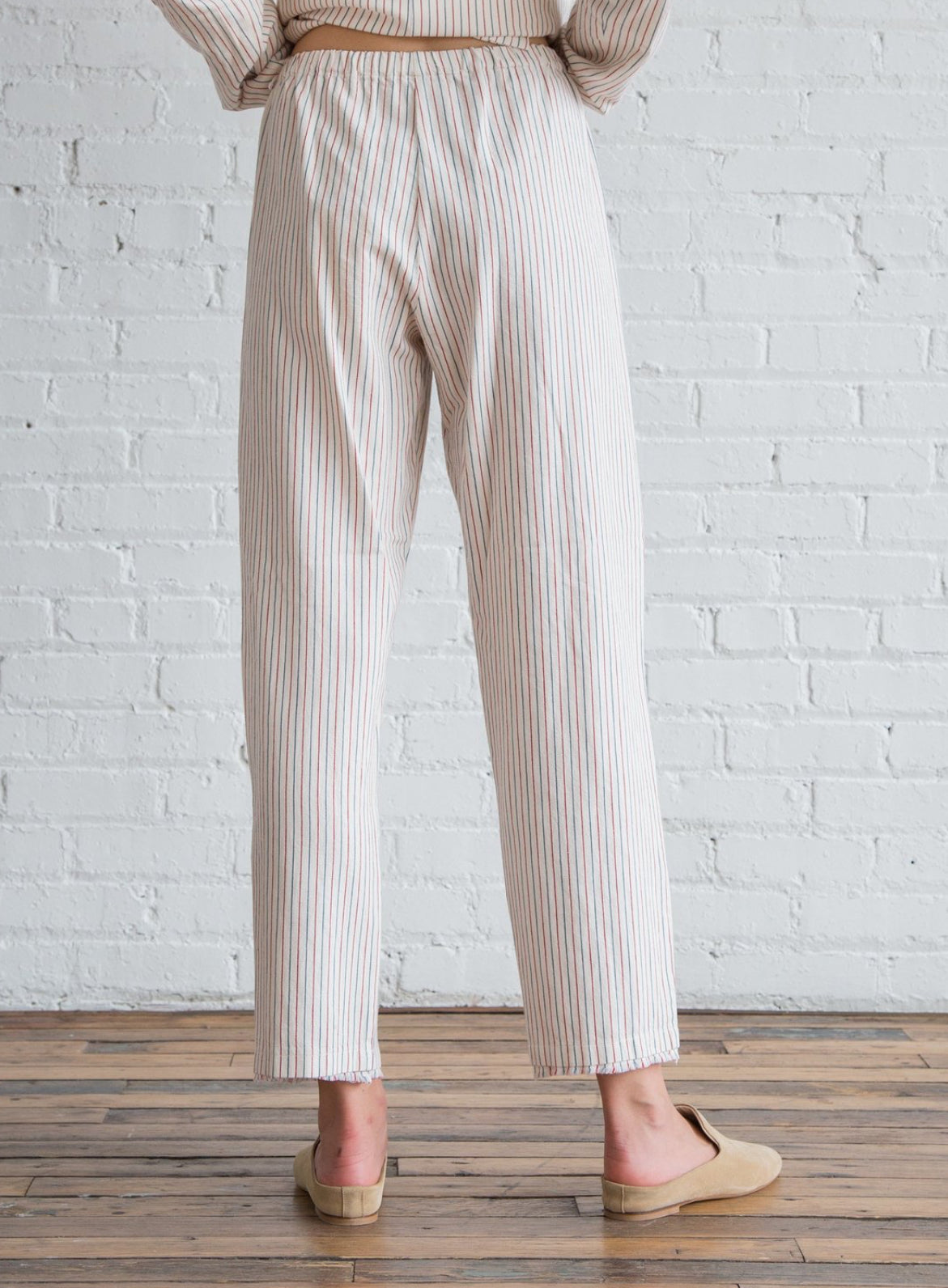 Raquel Allegra Cotton Tickling Stripe High Waist Slim Pant