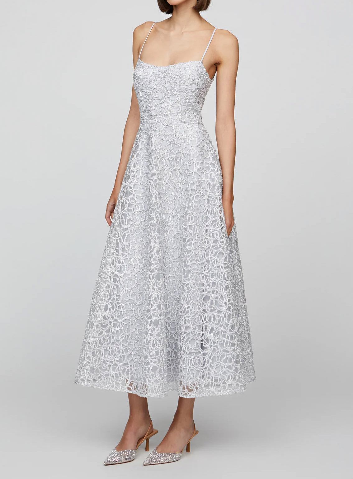 THEIA Sleeveless Tulle Dress - French Silver