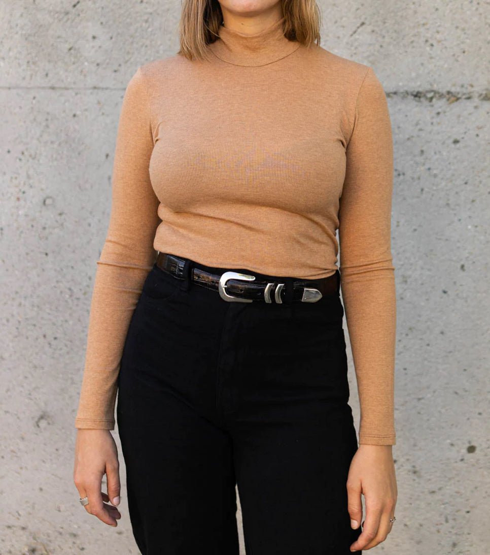 ecru Mock Neck Top - Camel