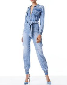 alice + olivia Etha Chambray Jumpsuit - Lightning Blue