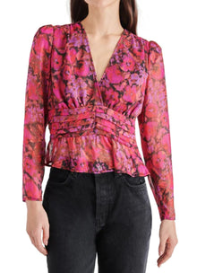 Steve Madden Azura Metallic Peplum Top - Dark Fuschia