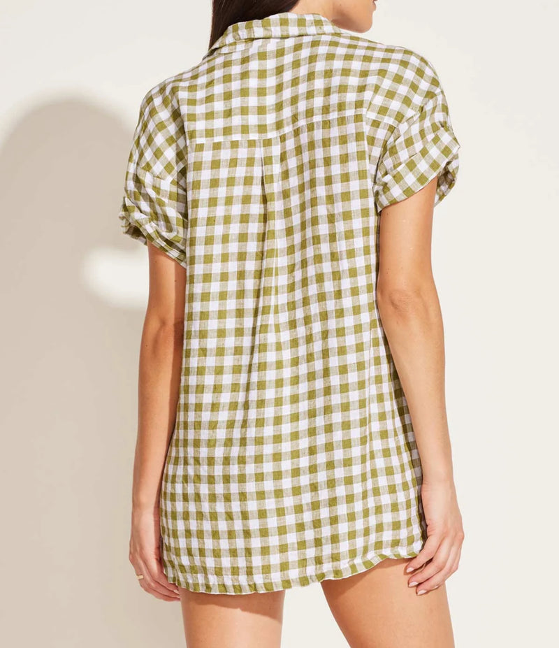 Vitamin A Playa Pocket Blouse - Avocado Gingham EcoLinen