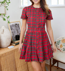 Sail to Sable Red Tartan Pleated Button Front Dress