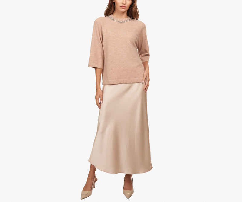 Autumn Cashmere Oversized Tee W/Rhinestone Trim - Cappuccino