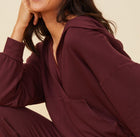 Monrow Supersoft Fleece V Hoody With Silky Piping - Merlot