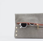 Hammitt VIP LRG Oversized Crossbody Clutch Pewter/Brushed Gold/Red Zip