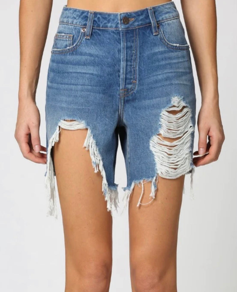 Hidden Jeans Sofie 1 yr High Rise Distressed Mom Denim Short - Perfect Wash