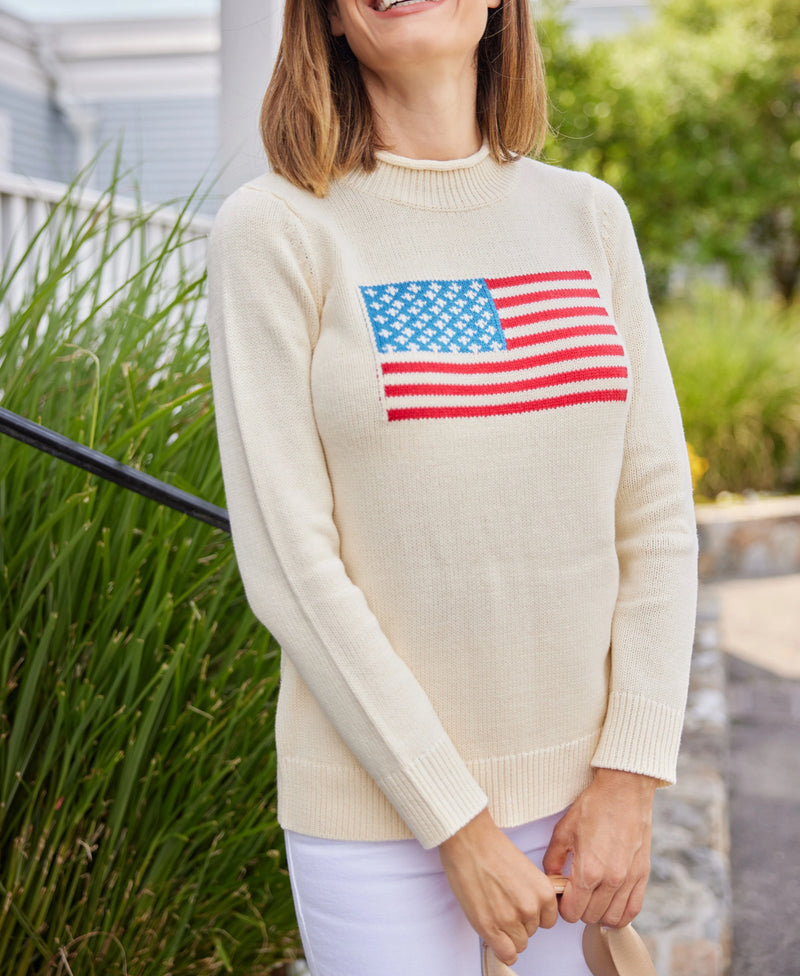 Sail to Sable Ivory Roll Neck Flag Sweater