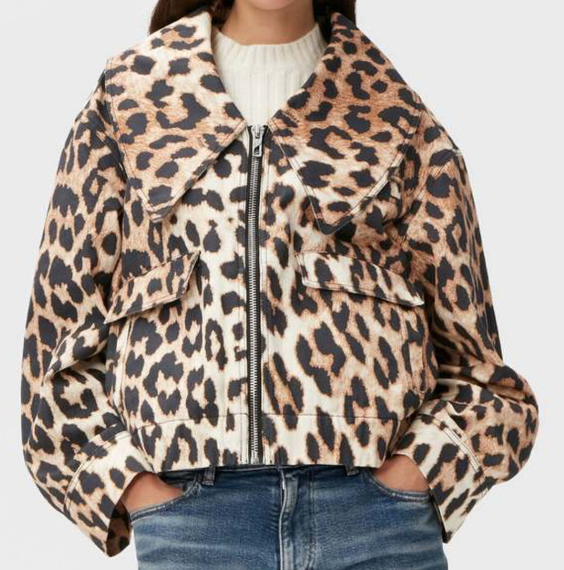 GANNI Big Leopard Print Jacket - Almond Milk