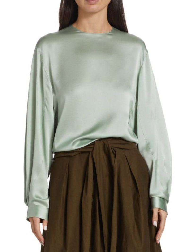 Vince Bishop Sleeve Satin Blouse - Green