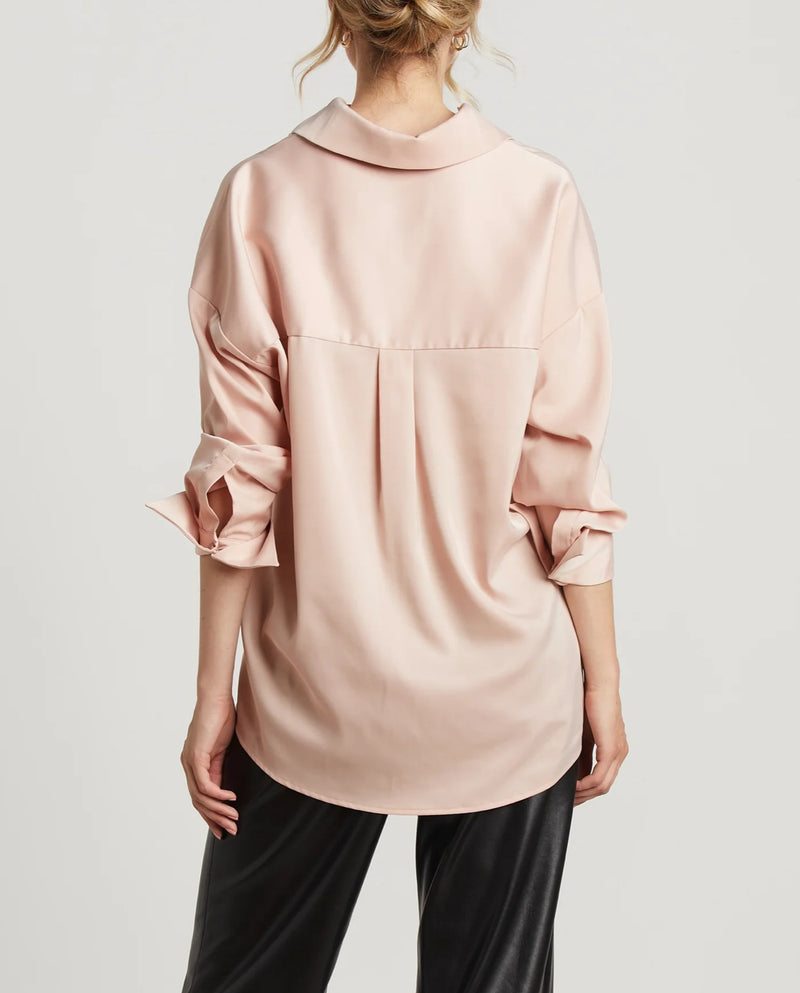 Adroit Atelier Kay Popover Satin Blouse With Long Cuffs - Rose