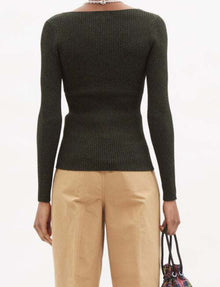 Ganni Mélange Stretch Knit Top - Dark Green