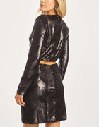 Caballero Jacie Sequin Top - Gunmetal Chevron